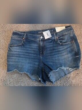 American Eagle Blue Stretch Denim Shorts with Frayed Hem